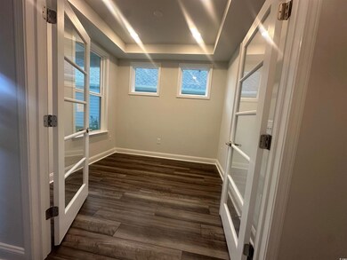Spare room featuring dark wood-type flooring