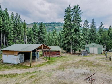 View of yard featuring a forest view and an outbuilding