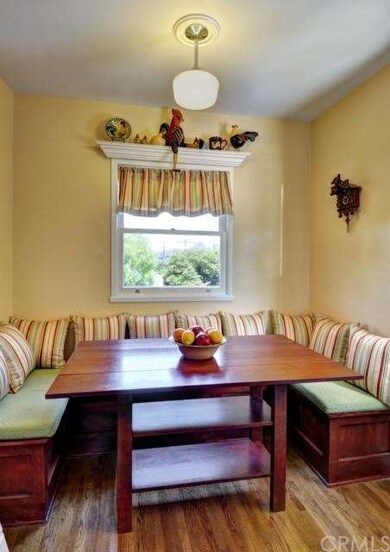 Dining area with custom built seating/storage.