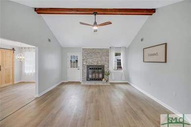 How cute is that white washed fire place and woode