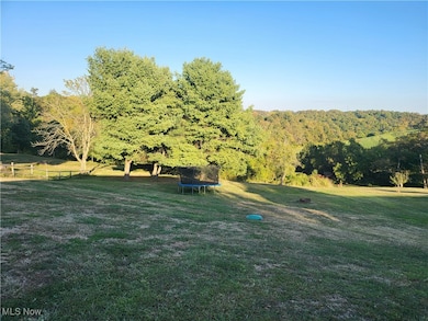View of grassy yard featuring a trampoline and a forest view