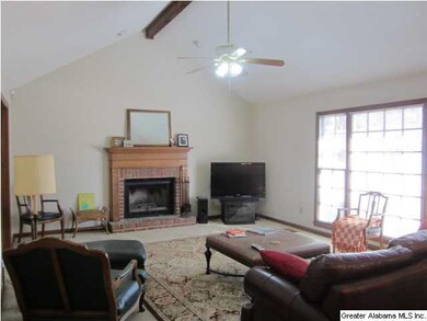 GREAT ROOM WITH VAULTED CEILING AND BRICK WOOD BUR