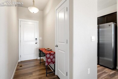 Hallway with dark wood-type flooring