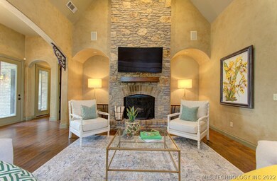 Floor to Ceiling Stone Fireplace. Wired for Speake