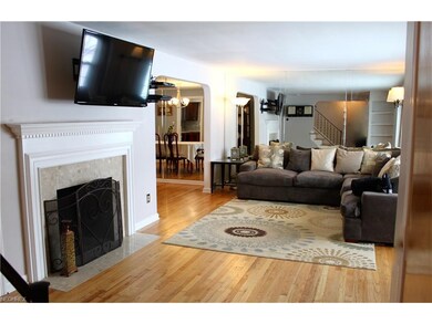 Living Room featuring Fireplace with Stunning Ston