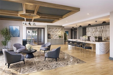 Lobby with beam ceiling