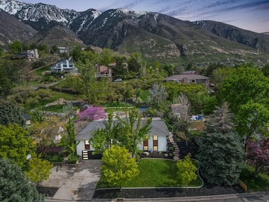 Aerial view at dusk of a mountain view