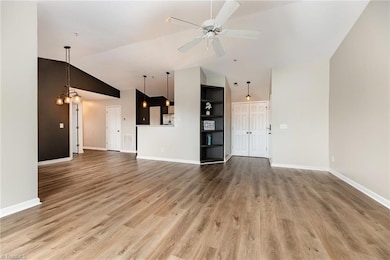 Living room with built in shelves