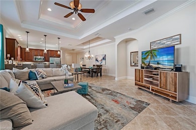 Great Room w/ Porcelain tiled flooring  featuring 
