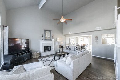 Freshly painted living room, vaulted ceilings, new