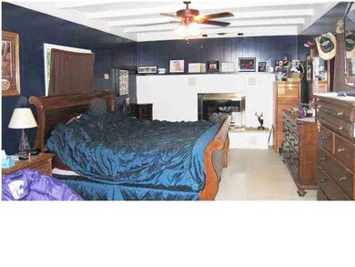 Master bedroom with wood burning fireplace and bea