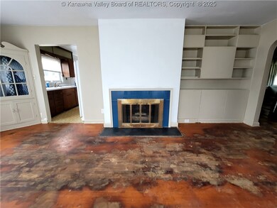 Wood fireplace in living room