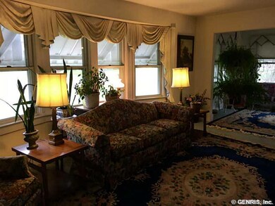 Living Room. View of bow window.