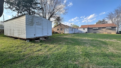 Backyard with storage.