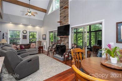 Two-story Great Room with Tigerwood hardwood floor