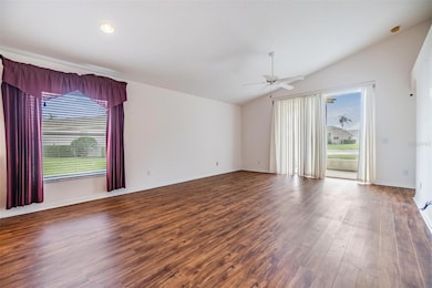 Family room with vaulted ceiling
