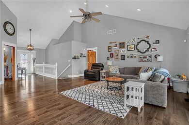 Vaulted ceiling in family room with tons of natural light