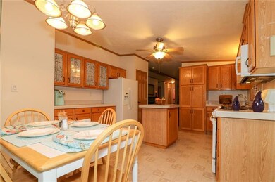 THE KITCHEN FEATURES FROSTED GLASS FRONT CABINETS 