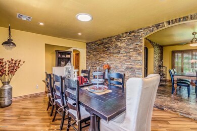 Stacked stone accent wall.