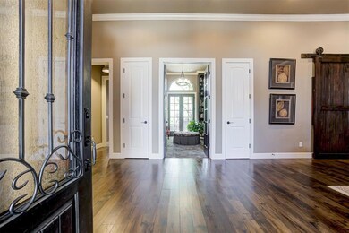 Entrance foyer featuring ornamental molding, dark 