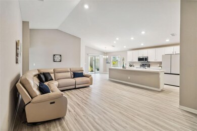 Open living, kitchen and dining area