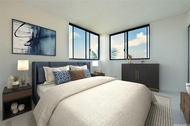 Guest bedroom from doorway. Virtually staged.