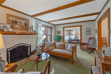 Living room with stunning fireplace