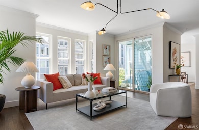 The elegant living room with views of City Hall fe