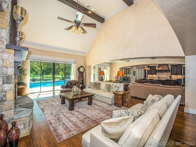 Double sliding glass doors open up to the serene pool. Perfect for enjoying the open doors and fresh air during the fall and spring!