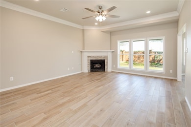 Living room featuring Fireplace and new windows, f