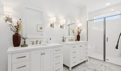 Primary bath with dual vanities
