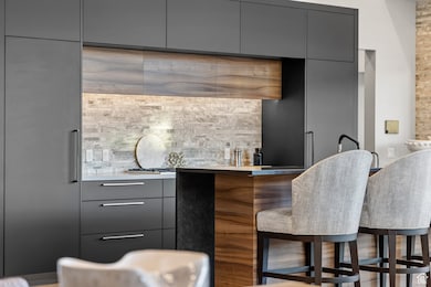 Indoor wet bar with modern cabinets and gray cabinets