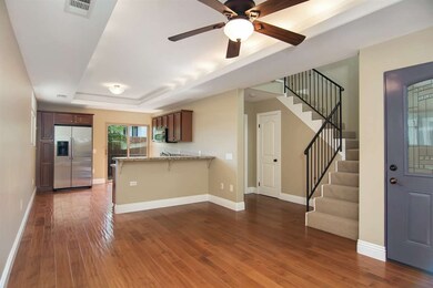 Combo, living room and kitchen.  Engineered floori