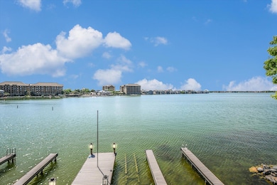View of water feature featuring a dock
