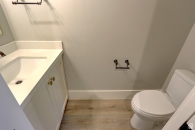 Bathroom featuring vanity and wood finished floors