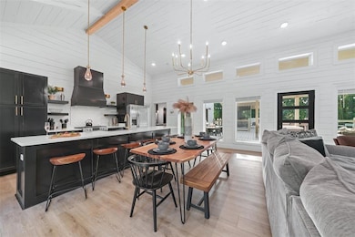 Dining space with wooden ceiling, beamed ceiling, 