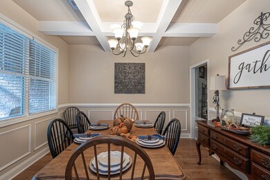 Coffered ceiling in formal dining room