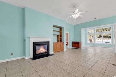 Unfurnished living room with a fireplace with flus