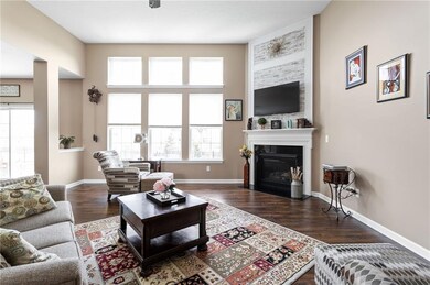 Great room with gas fireplace - open concept to ki