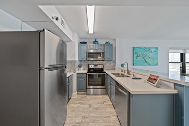 A close view of the kitchen.