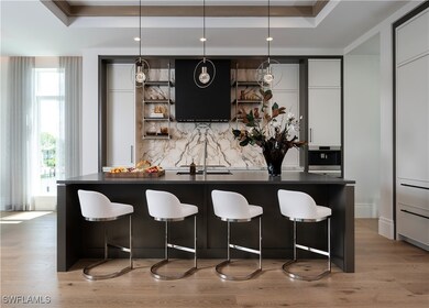 Bar area featuring a raised ceiling, tasteful back