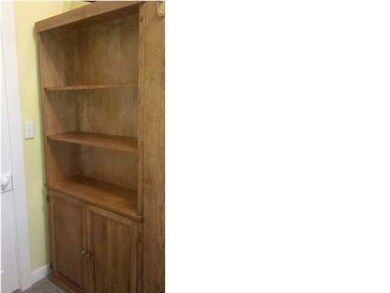 shelving unit in the bathroom
