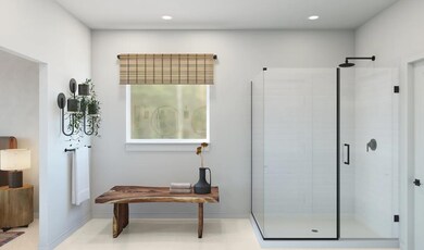 Primary bath with glass-shower enclosure
