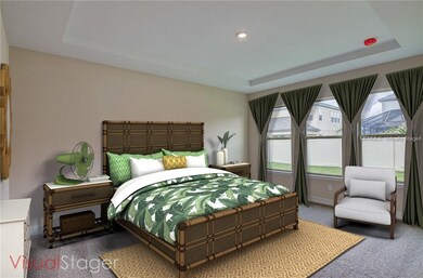 Master bedroom has been virtually staged for illus