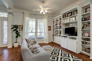 Very classy built-ins are modern enough to fit a flatscreen, and give you a great place to display your favorite things. Plenty of natural light throughout the home is always a great thing!