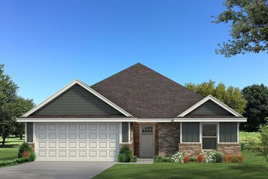 View of front facade featuring roof with shingles, a garage, driveway, brick siding, and a front lawn