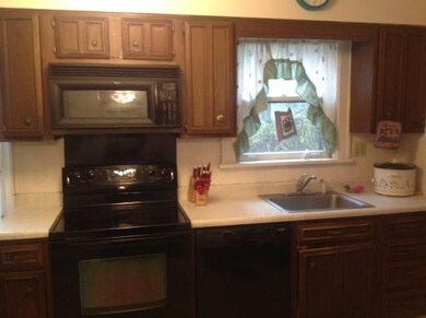 Kitchen has a bright sunny window. Stove, dishwash