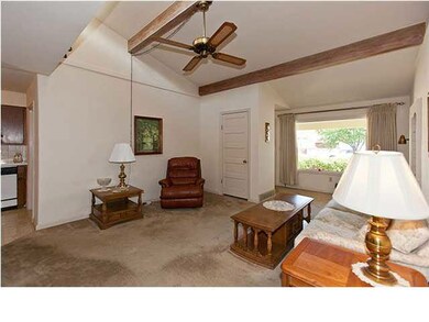 Living Room with vaulted beamed ceilings