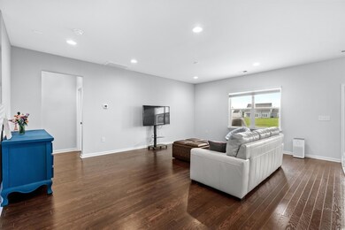 Living room featuring dark wood-type flooring