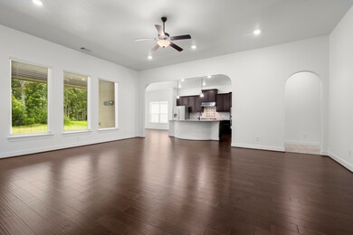 open living space to kitchen